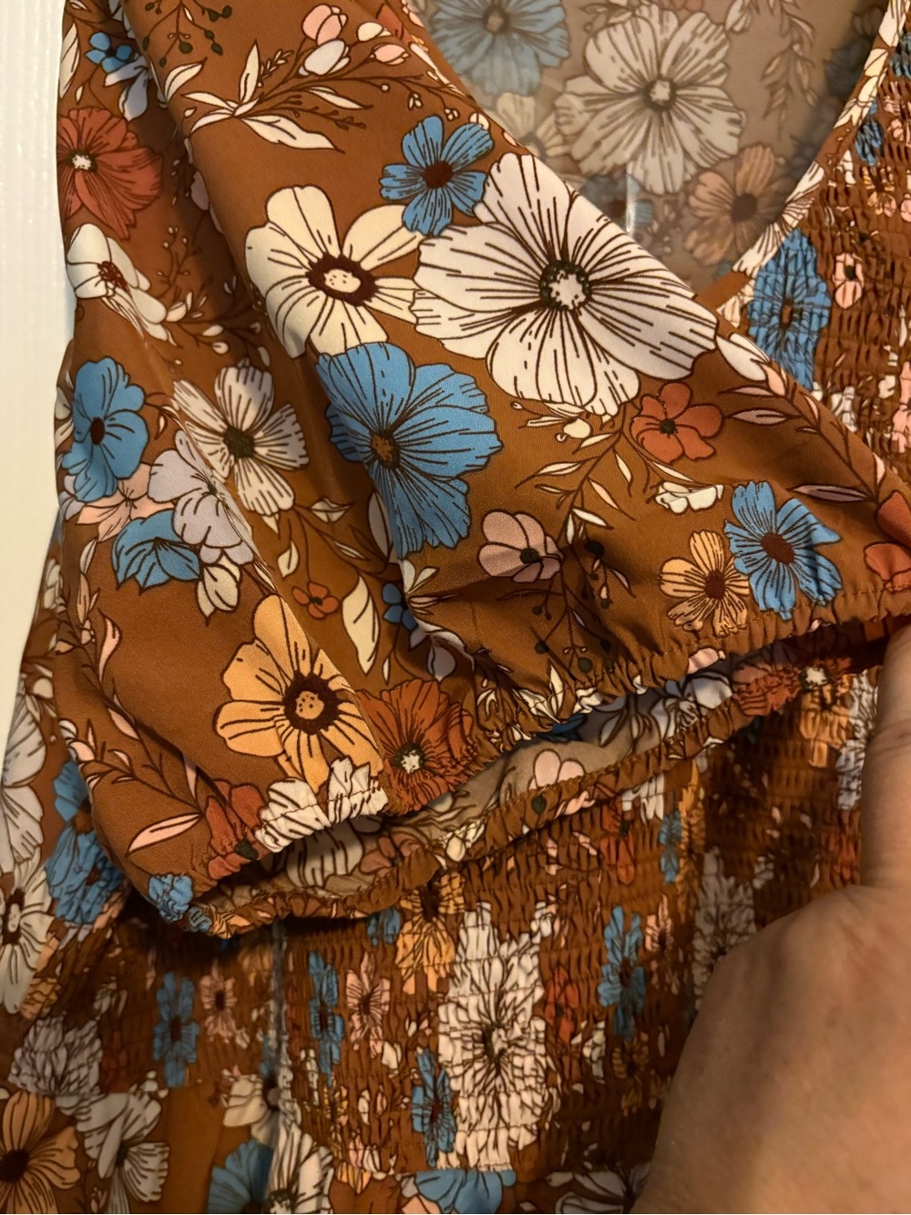BloomChic Brown Floral Maxi Dress with Blue & Pink Accents - Picture 3 of 10